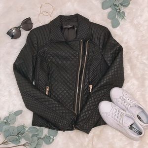 Faux black leather moto jacket